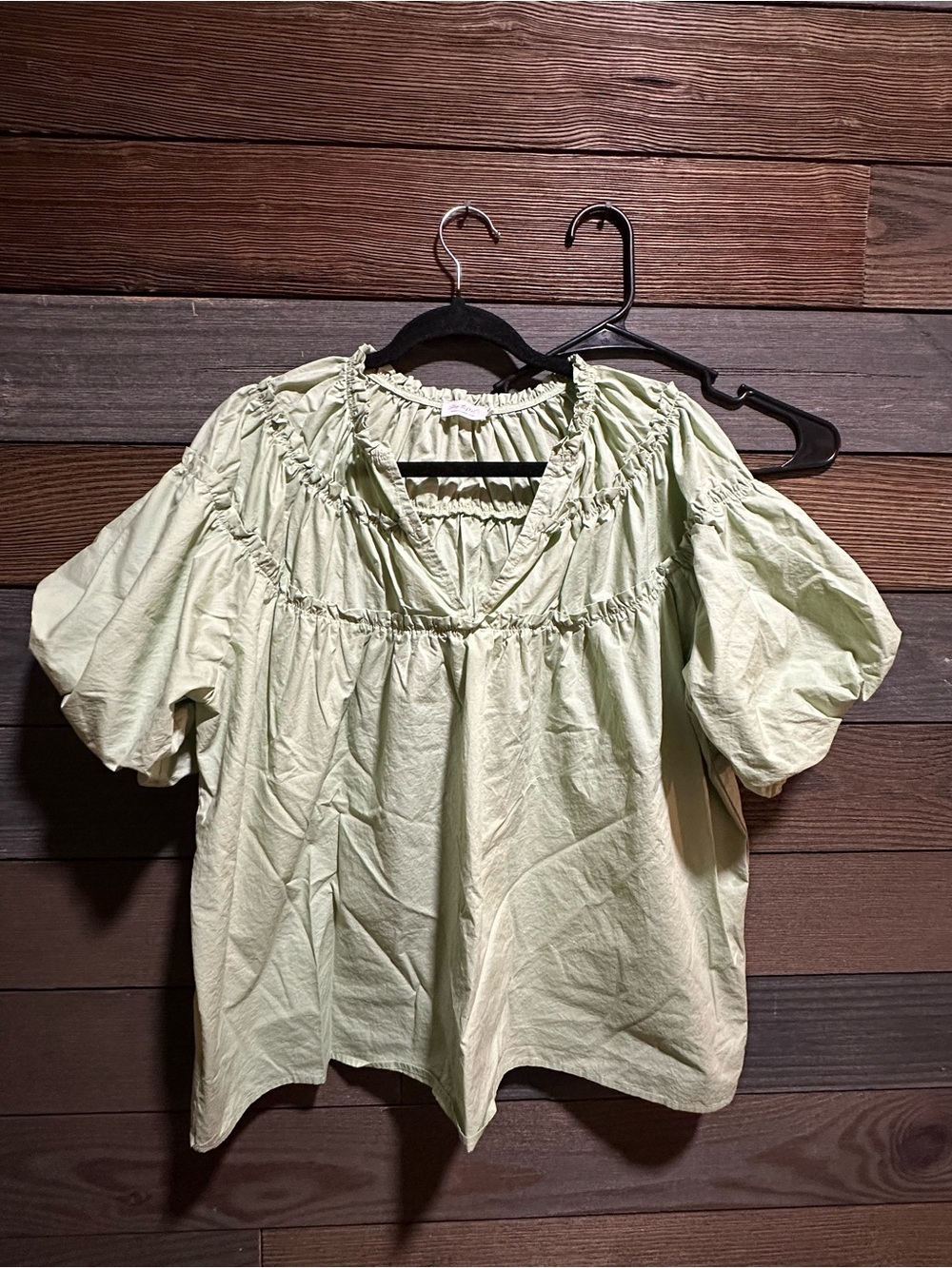Sage Green Ruffled Peasant Blouse